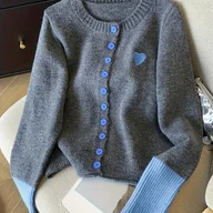 Swetry damskie - TEMU Elegancki Krótki Kardigan Damski z Unikalnym Wzorem, Okrągłym Dekoltem i Kontrastowymi Kolorami, Idealny na Wiosnę i Jesień. - miniaturka - grafika 1