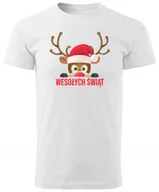 Koszulki męskie - Biała Koszulka Świąteczna Mikołaja Renifer S Y4 - miniaturka - grafika 1