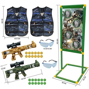 Zestaw Do Strzelania Stojąca Tarcza Strzelecka Pistolety Kamizelki Okulary - Zabawki militarne - miniaturka - grafika 1