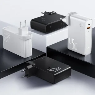 Baseus GaN power bank 10000 mAh ładowarka sieciowa PPS 45 W 2x USB Typ C Quick Charge 3.0 Power Delivery (azotek galu) + kabel USB Typ C 1 m biały (PPNLD-F02) - Ładowarki do telefonów - miniaturka - grafika 5