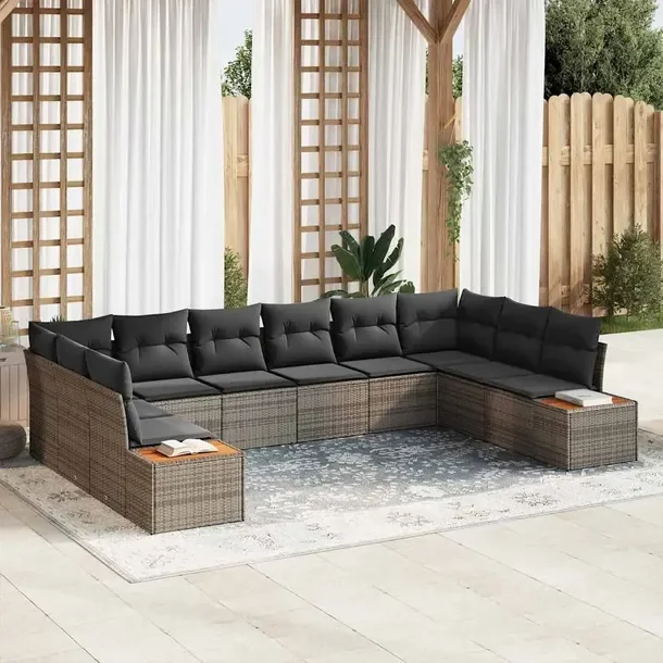 Zestaw sof ogrodowych modułowy, 10 sztuk, szary, rattan