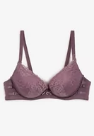 Biustonosze - Fioletowy Biustonosz z Regulowanymi Ramiączkami Zapinane na Haftki Ozdobiony Koronką Zloella - miniaturka - grafika 1