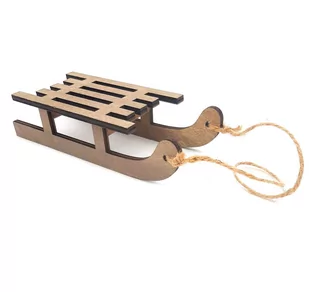 Sanki drewniane ozdobne brązowe 15 cm - Ozdoby bożonarodzeniowe - miniaturka - grafika 1