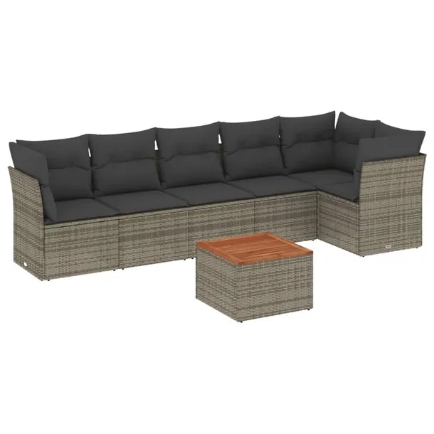 Zestaw mebli ogrodowych szary rattan PE z poduszkami, 62 x 62 x 69 cm