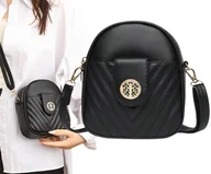 Torebki damskie - Czarna torebka skórzana na telefon pojemna na ramię torba pikowana - miniaturka - grafika 1