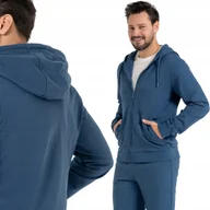 Bluzy męskie - BAWEŁNIANA BLUZA MĘSKA DRESOWA ROZPINANA SPORTOWA Z KAPTUREM MORAJ XL BLUE - miniaturka - grafika 1