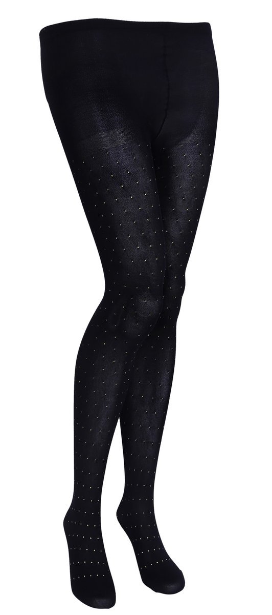 Modne, czarne rajstopy w złote kropki ATMOSPHERE S-M