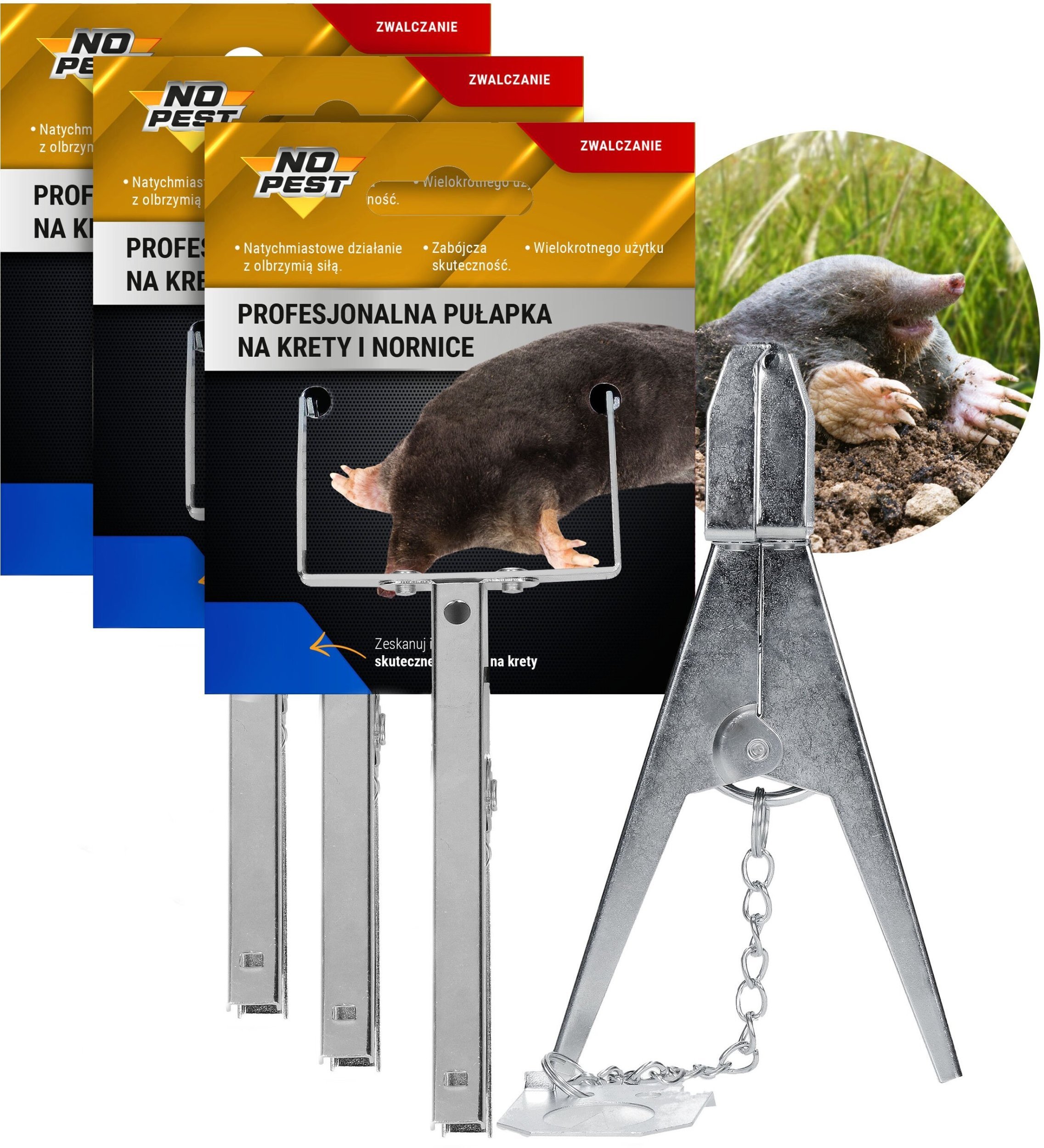 Pułapka na Krety Nornice Profesjonalna Łapka Nożycowa Gilotynowa przeciw Kretom 3 szt
