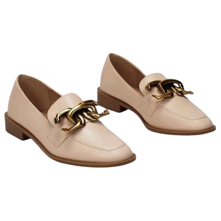 Półbuty Pantofle Mokasyny Oxfordy Klasyczne Damskie Wygodne Skórzane Lekkie Eleganckie Z Ozdobą Khaki 38