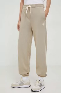 Spodnie damskie - Tommy Hilfiger spodnie dresowe bawełniane kolor beżowy gładkie - grafika 1