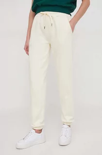 Spodnie damskie - Desigual spodnie dresowe bawełniane kolor beżowy gładkie - grafika 1