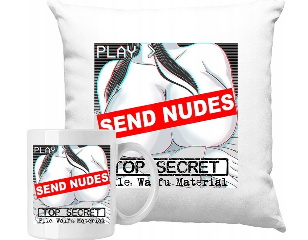 ZESTAW PODUSZKA + KUBEK Hentai Anime Send Nudes Pomysł Na Prezent +IMIĘ