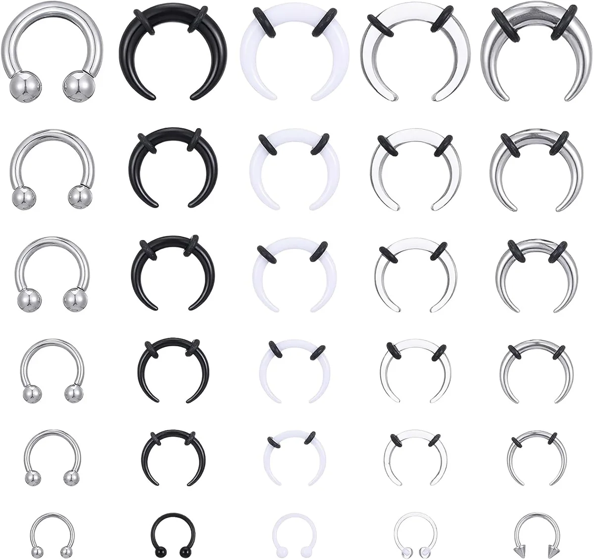 KOLCZYKI PIERCING ZESTAW 30 SZTUK PODKOWA KÓŁKA SEPTUM CHRZĄSTKA UCHA