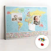 Tablice i flipcharty - Szkolna Tablica korkowa 60x40 cm, Kolorowe Pinezki, wzór Geografia mapa świata - miniaturka - grafika 1