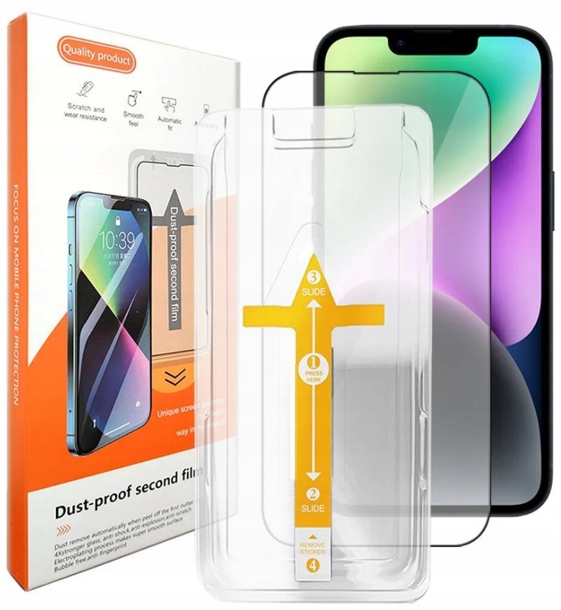 SZKŁO HARTOWANE SZYBKA NA IPHONE 15 Z RAMKĄ APLIKACYJNĄ