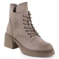 Botki damskie - Skórzane botki na słupku ocieplane beżowe Vinceza 26-39950 - miniaturka - grafika 1