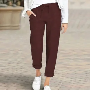 Wiązane spodnie damskie - Bordowy - Spodnie damskie - miniaturka - grafika 1