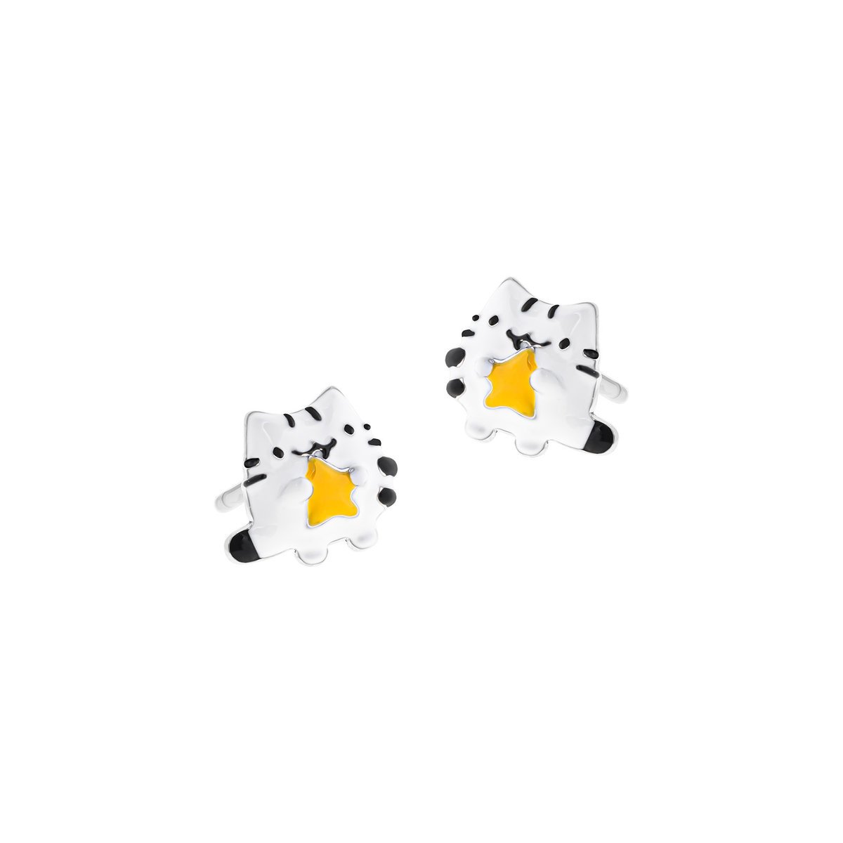 Kolczyki srebrne 925 z emalią Kotek Pusheen Gwiazdka dla małej damy PREZENT