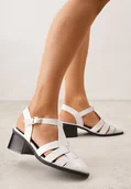 Sandały damskie - Białe Sandały na Obcasie z Ozdobną Cholewką Amalirei - miniaturka - grafika 1