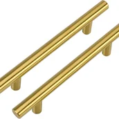 Zawiasy, okucia i inne akcesoria - (2 sztuki, szczotkowane złoto) Uchwyt aluminiowy, gałka w kształcie litery T ze stali nierdzewnej, rozstaw osi 128 mm, uchwyt do drzwi szafki szuflad - miniaturka - grafika 1