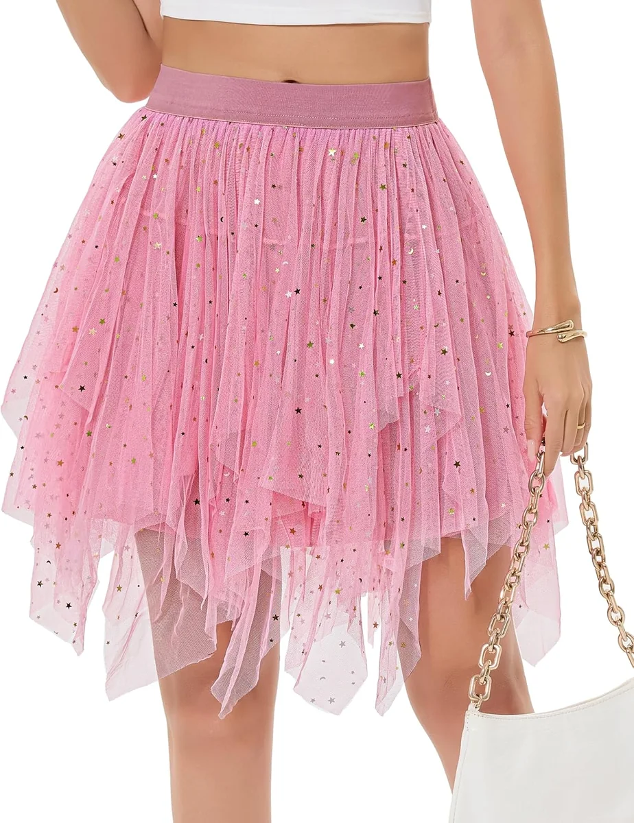 SPÓDNICA TIULOWA DAMSKA PLISOWANA ASYMETRYCZNA ELASTYCZNA ELEGANCKA