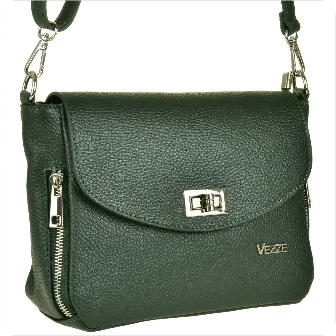 VEZZE Torebka ciemna zieleń listonoszka skóra naturalna