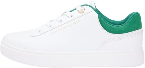 Tommy Hilfiger Damskie trampki na co dzień Cupsole FW0FW09020 Low Top, białe (białe/zielone), 39, Biały Biały Zielony, 39 EU