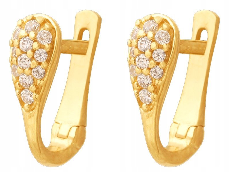 Złote eleganckie kolczyki przecinki damskie angielskie 585 z cyrkoniami 14k