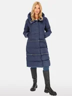 Płaszcze damskie - Damski płaszcz zimowy z odpinanym dołem M Granatowy - miniaturka - grafika 1