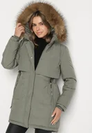Kurtki damskie - Zielona Casualowa Kurtka Parka z Kapturem z Futerkiem Nallorea - miniaturka - grafika 1