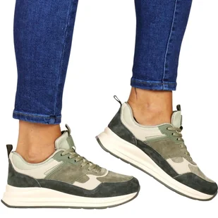 DAMSKIE SNEAKERSY SKÓRZANE NISKIE PÓŁBUTY SPORTOWE SOKOLSKI 2HWJ25-23 ZIELONE - Półbuty damskie - miniaturka - grafika 1