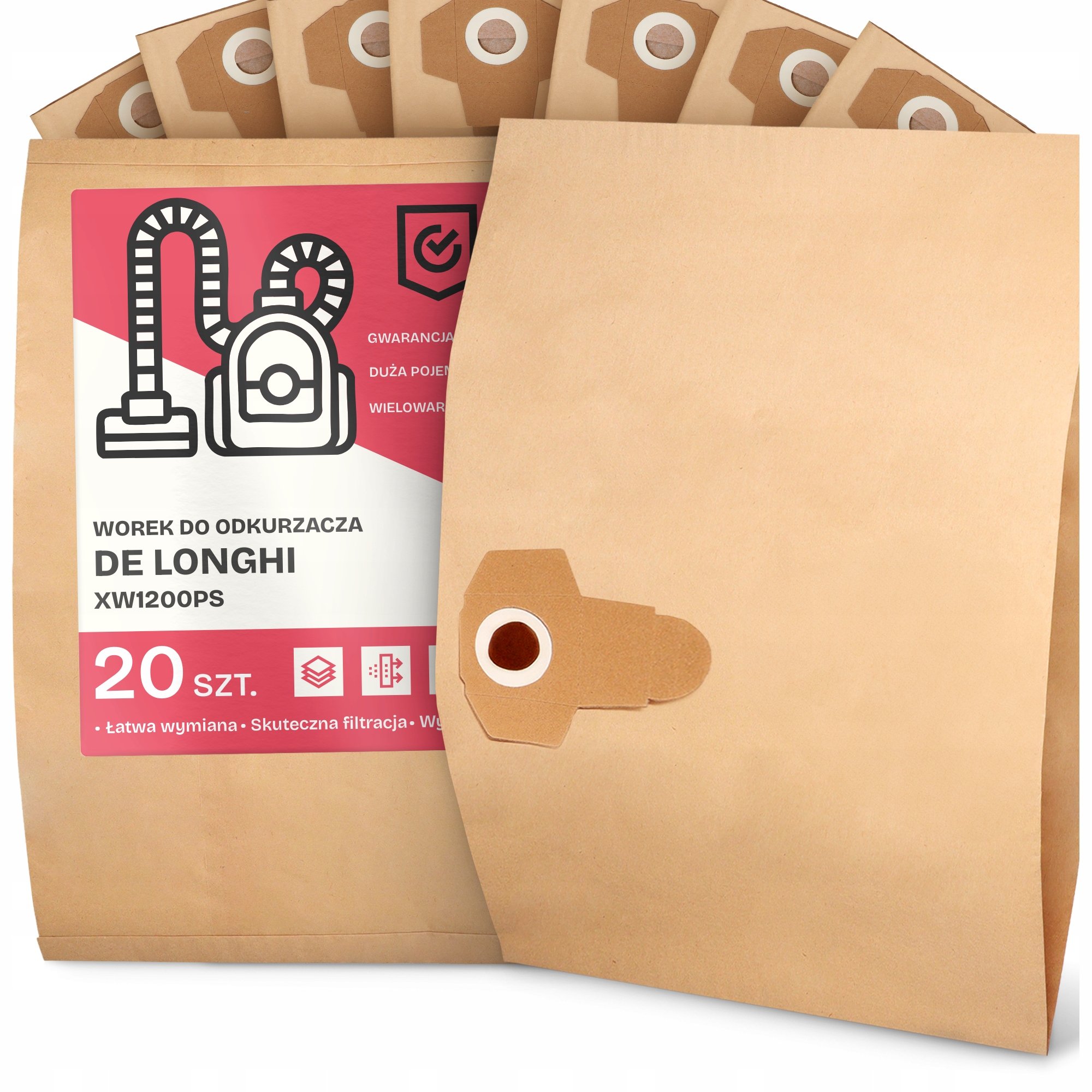 20x Worek do Odkurzacza de Longhi XW1200PS Papierowy 2-Warstwy Worki 2A