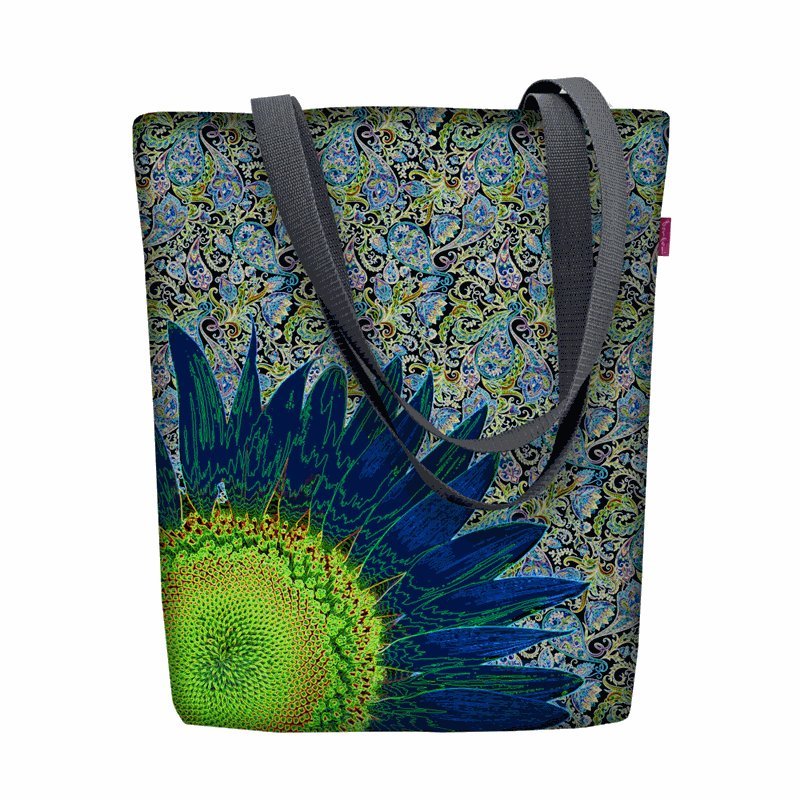 Torebka płócienna Sunny, nadruk Blue Flower – shopperka damska, wodoodporna, zamek, mieści A4, udźwig do 10 kg, polska produkcja, ARCO Design