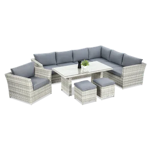 Narożnik technorattan MONIZ DINING PLUS White Grey - Meble ogrodowe - miniaturka - grafika 1