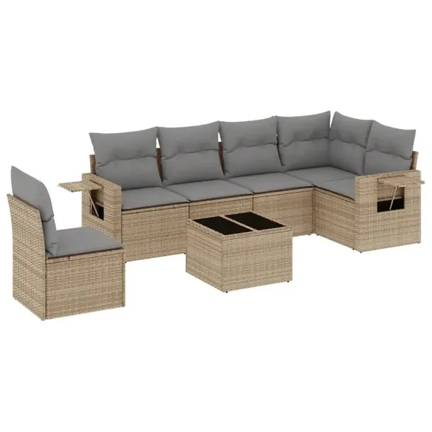 Zestaw mebli ogrodowych modułowych, beżowy, rattan PE, wymiary 62 x 62 x