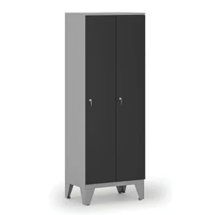 Drewniana szafa ubraniowa, obniżona, 2-drzwiowa, 1660 x 600 x 400 mm, zamek cylindryczny, szary/grafitowy - Szafki BHP - miniaturka - grafika 1