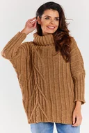 Swetry damskie - Sweter Oversize z Golfem - Karmelowy - miniaturka - grafika 1