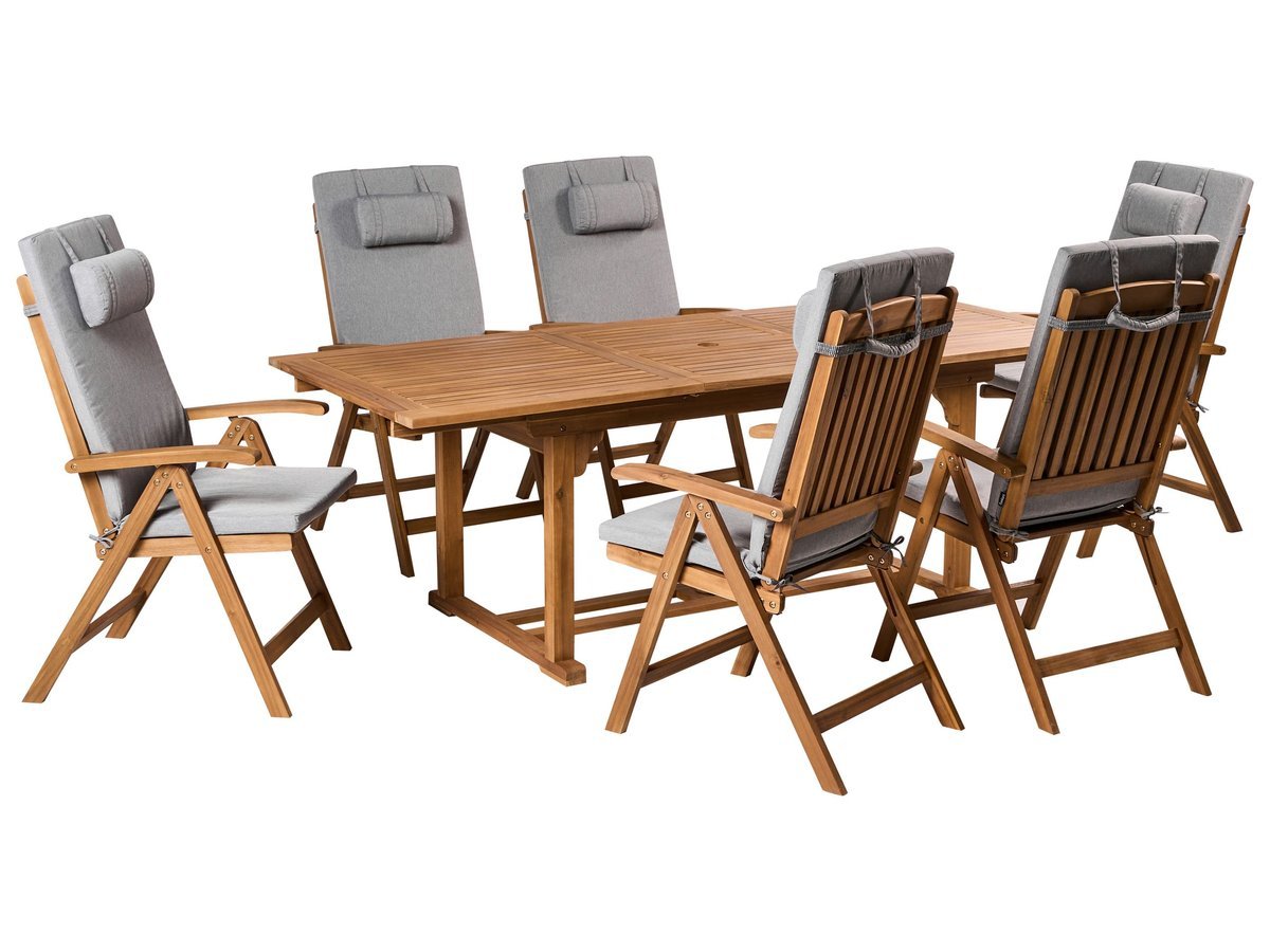 Zestaw ogrodowy dla 6 osób JAVA PREMIUM Drewno akacjowe Szary