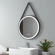Lustra - EMKE Lustro łazienkowe LED okrągłe o średnicy 50 cm Lustro łazienkowe LED z oświetleniem zimna biel podświetlane lustro ścienne z powłoką przeciwmgielną i włącznikiem dotykowym IP44 energooszczędne (czarny design) - miniaturka - grafika 1