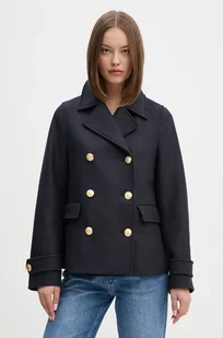 Tommy Hilfiger płaszcz wełniany kolor granatowy przejściowy dwurzędowy WW0WW42632 - Płaszcze damskie - miniaturka - grafika 1