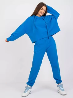 Komplety damskie - Komplet dresowy ciemny niebieski casual sportowy bluza i spodnie kaptur rękaw długi nogawka ze ściągaczem długość długa - grafika 1