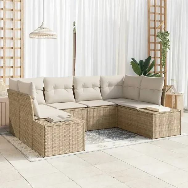Zestaw Sof Ogrodowych, 6 Elementów, Beżowo-Biały, Rattan
