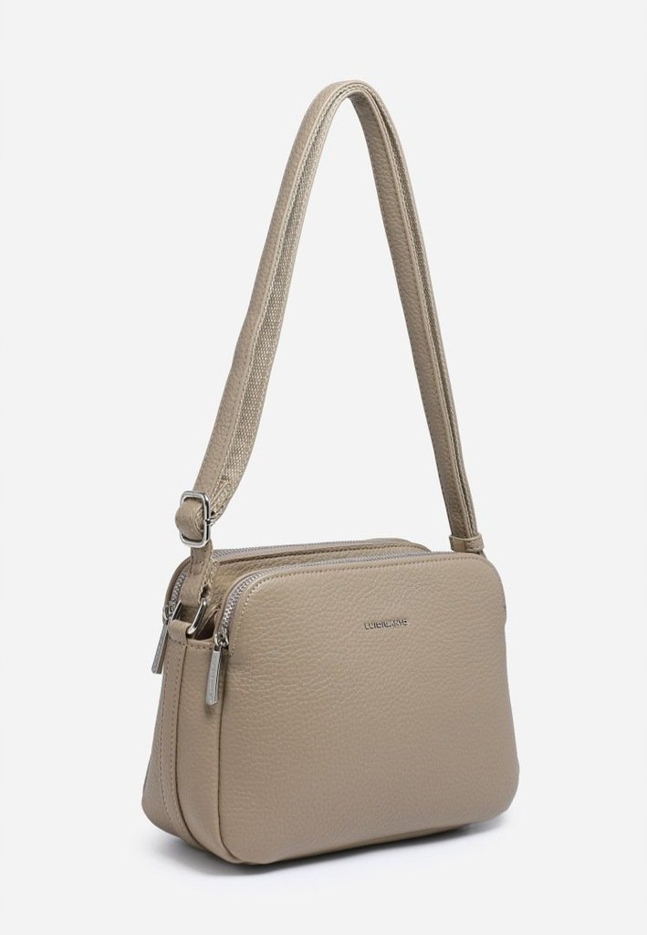 Damska Torebka Listonoszka Ciemny Beż LUIGISANTO Trzykomorowa z Paskiem