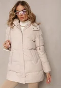 Kurtki damskie - Jasnobeżowa Kurtka z Klasycznym Pikowaniem i Odpinanym Kapturem Thessari - miniaturka - grafika 1