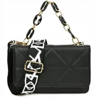 Torebki damskie - Torebka Damska Listonoszka Kopertówka Na Ramię Łańcuszek Ekoskóra Czarna - miniaturka - grafika 1