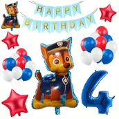 Balony i akcesoria - BALONY ZESTAW NA CZWARTE URODZINY 4 LATKA PSI PATROL CHASE - miniaturka - grafika 1
