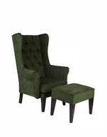 Taborety i hokery - -8% z kodem AUTUMN - Zestaw pufa Uszak + fotel Uszak Chesterfield, zielony, wygodny, tapicerowany, do salonu, z pikowaniem - miniaturka - grafika 1