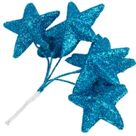 Ozdoby bożonarodzeniowe - [680154] Gwiazdki brokatowe na druciku 4,5cm 6szt turkusowe - miniaturka - grafika 1