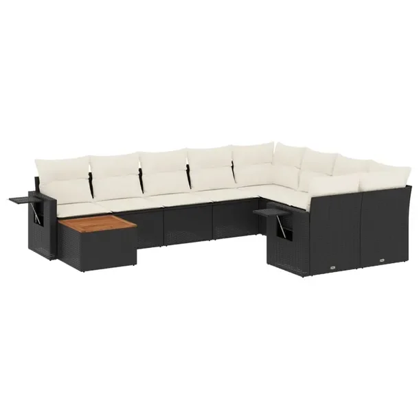 Zestaw wypoczynkowy rattan PE, czarny, 62x62x69cm, kremowa poduszka