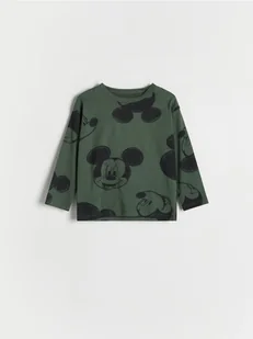 Reserved - Bawełniany longsleeve Mickey Mouse - ciemnozielony - Bluzki dla niemowląt - miniaturka - grafika 1